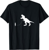 T-Rex Dinosaur Pet on a Leach Led by a Girl T-Shirt